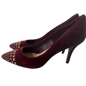 BCBGENERATION Women’s Burgundy Suede Pointed-Toe Studded Heels Size 10